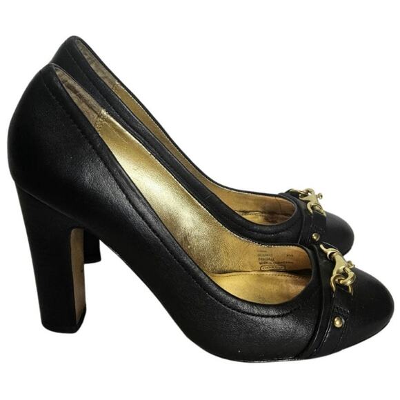 Coach Desaree Dogleash Black Leather Platforms Heels Shoes Women's Size 8.5 B - Picture 1 of 7